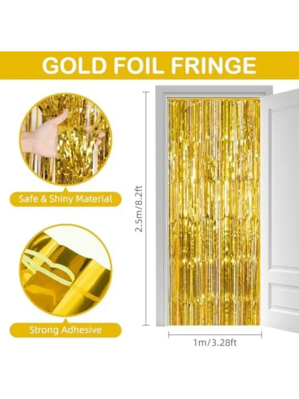 Gold Foil Fringe Curtains - 12 Pack Tinsel Backdrop for Parties, Weddings